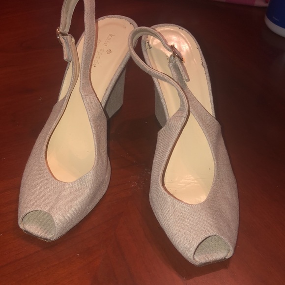 Prwnd KATE SPADE Women's Beige Linen Open Toe10 Wedge Sandals Sz10 - Picture 3 of 9